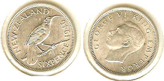 Nouvelle Zélande 6 Pence 1946 SPL+